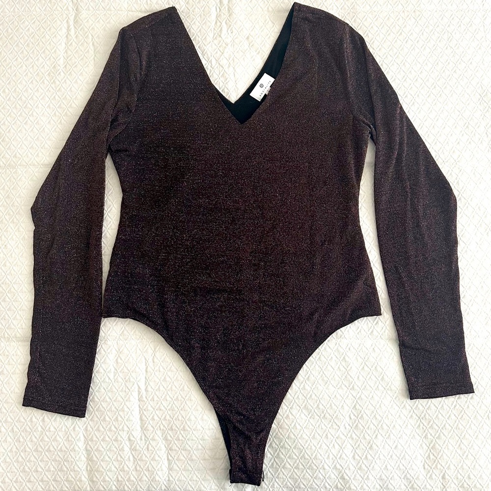 Socialite “Amiya” Black Copper Sparkle Bodysuit Size Large NWT!!!